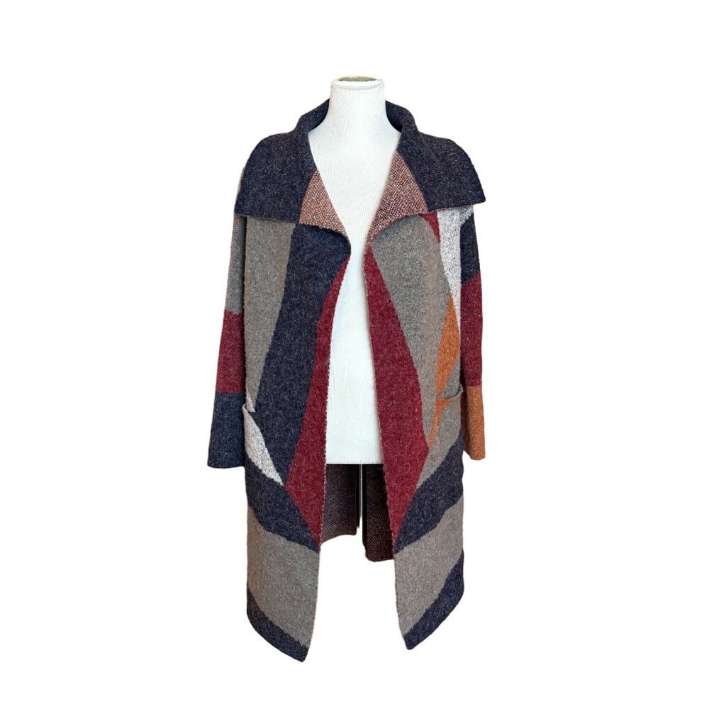 MaxSport Geometric Colorblock Open Cardigan Soft Sweater‎ Cozy Small Womens 36"